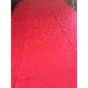 Christmas Tablecloth Red Damask Poinsettias 96"